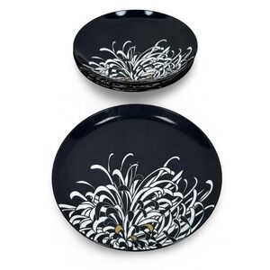 Monsoon Home Denby Chrysanthemum Black White Gold Salad Plates Set of 4 8.75 in